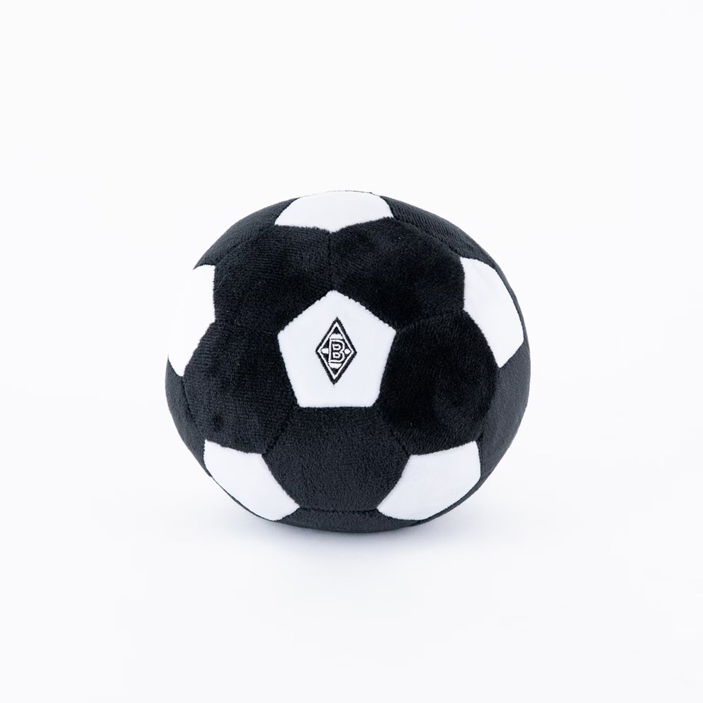 Plüschball in schwarz und weiß mit Borussia Mönchengladbach Raute.