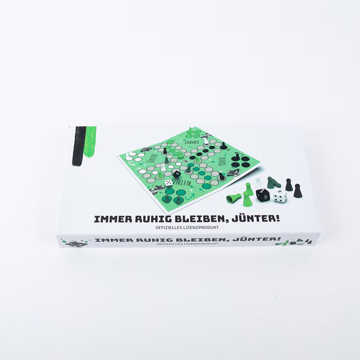 Brettspiel Gesellschaftsspiel Borussia Mönchengladbach in der Art wie Mensch ärgere dich nicht im Borussia Design.